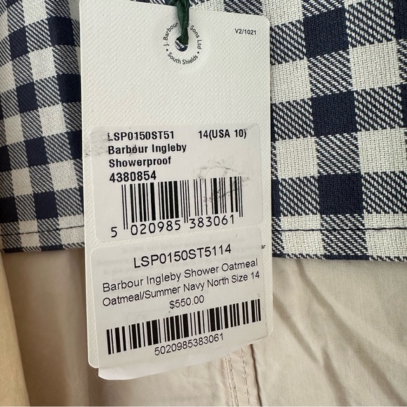 Free People Barbour Ingleby Shower Oatmeal Sz 10 NWT Color Block Contrast Collar - Picture 15 of 16